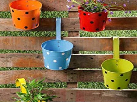 Polka Dotted Galvanized Design With Hooks For Hanging Planter Pot Mugs | Pack of 5 | 6 x 11 inches Online now