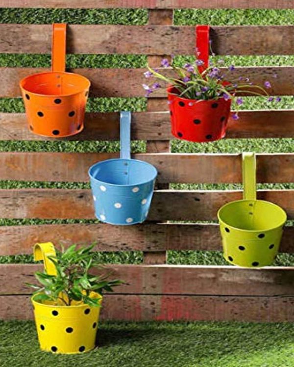 Polka Dotted Galvanized Design With Hooks For Hanging Planter Pot Mugs | Pack of 5 | 6 x 11 inches Online now