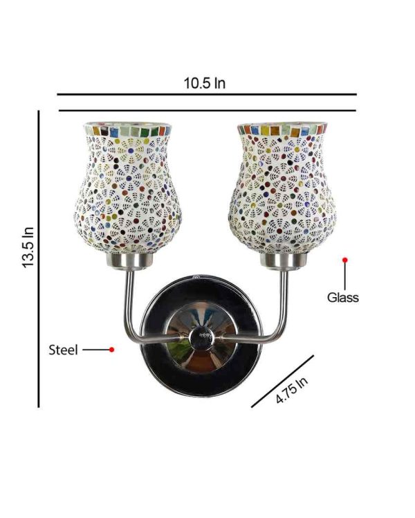 Decorative Mosaic Glass Wall Mounted Dual Lamp With Steel Base | Set of 2 | 5 x 11 x 14 inches Fashion