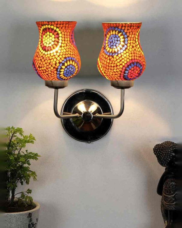 Brilliant Mosaic Glass Wall Mounted Dual Lamp With Steel Base | Set of 2 | 5 x 11 x 14 inches Sale