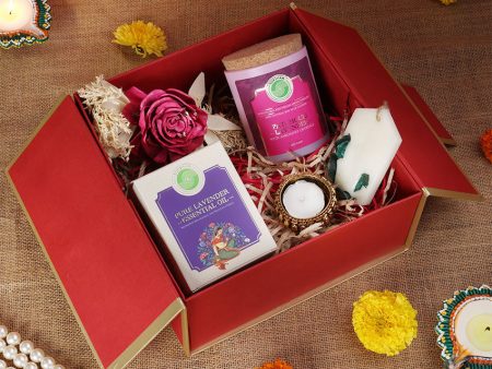 Serene Lavender Candle with Wax Tablets Essential Oil & Diya Gift Hamper Hot on Sale