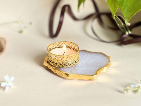 Elegant Agate Tea Light Holder With Gold Plated | Multiple Colors | Set Of 2 | 3 x 3 x 1 inches Supply