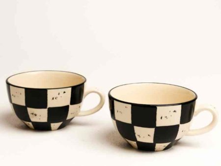 Chic Black Check Ceramic Stoneware Coffee Mug | Set of 2 | 380 ML Sale