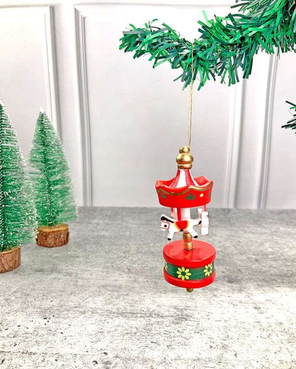 Wooden Carousel Christmas Tree Ornaments | Pack of 6 Hot on Sale