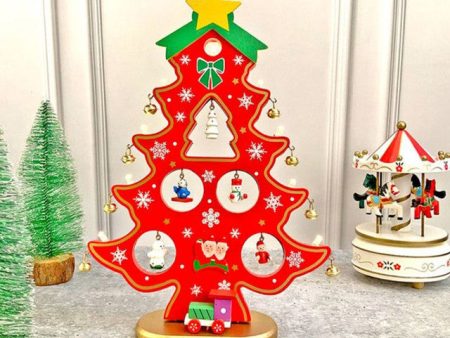 Red Diy Wooden Christmas Tree With Led Light Christmas Table Decor | 12 x 9 inches Sale