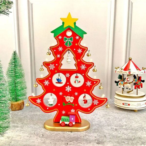 Red Diy Wooden Christmas Tree With Led Light Christmas Table Decor | 12 x 9 inches Sale