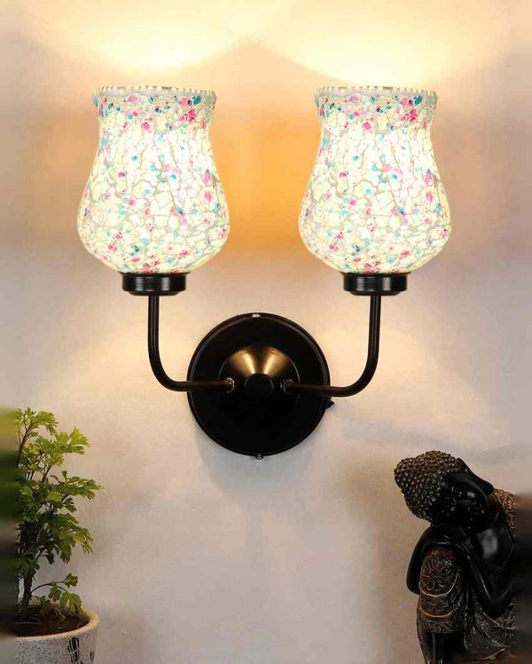 Colorful Mosaic Glass Wall Mounted Dual Lamp With Iron Base | Set of 2 | 5 x 11 x 14 inches Online Sale