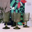 Green Embossed Wine & Champagne Glasses Set Cheap