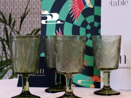 Green Embossed Wine & Champagne Glasses Set Cheap