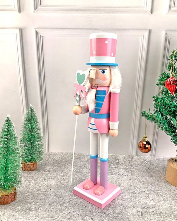 Wooden Pastel Pink Heart Nutcracker Self Standing Christmas Table Decor | 16 x 4 inches Online now