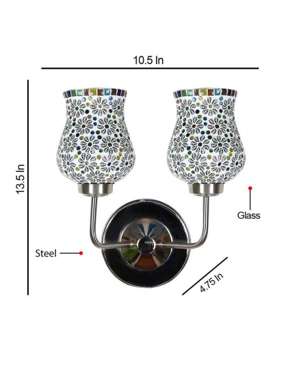 Colorful Artistic Mosaic Glass Wall Mounted Dual Lamp With Steel Base | Set of 2 | 5 x 11 x 14 inches Online