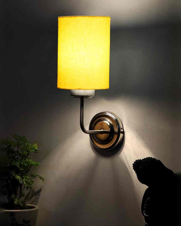 Chic Yellow Cotton Wall Mounted Lamp Steel Base | 4 x 7 x 12 inches Discount