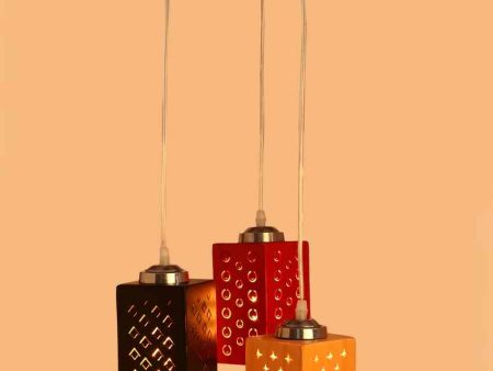 Classic Metal Fitting Three Light Wooden Shade Pendant Ceiling Lamp | 10 x 10 x 26 inches Cheap