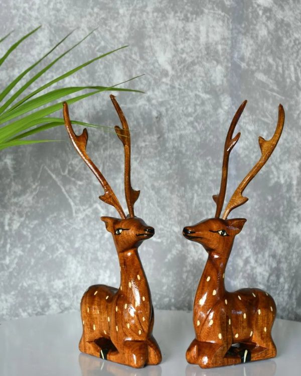 Sitting Wooden Deer | Set Of 2 Online