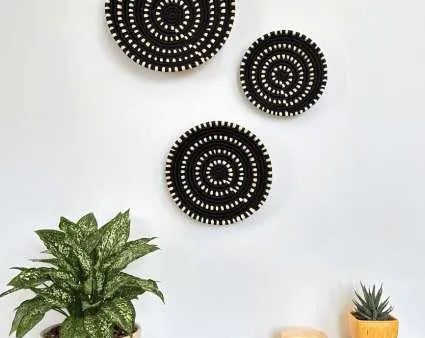 Midnight Swirls Sabai Grass Wall Decor Baskets | Set Of 3 | 8,10,12 inches Supply