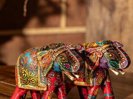 Decorative Wooden Pair of Elephants Sculptures |  Pack of 2 |12 x 5 x 10 cm   5 x 2 x 4 inches Cheap