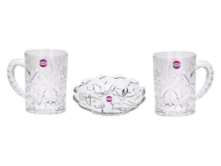 Stylish Clear Glass Two Beer Mugs With One Snack Plate Combo | Set of 3 | 450 ML For Discount