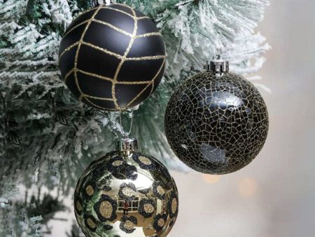 Elegant Black & Gold Shimmer Christmas Ball Ornaments | 15 x 5 inches Sale