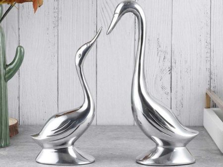 Graceful For Adding Artistic Touch Aluminium Couples Bird Swan Figurine Pair on Sale