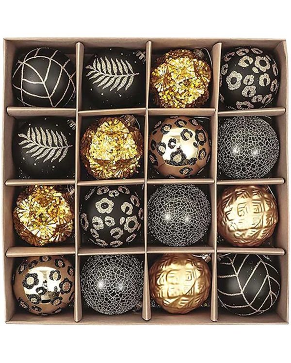 Elegant Black & Gold Shimmer Christmas Ball Ornaments | 15 x 5 inches Sale