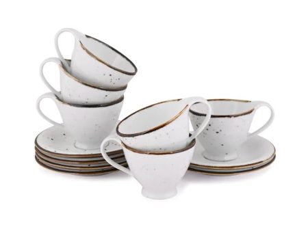 Cappuccino White Sparkle Porcelain Cup & Saucer Set | Set Of 6 cups & 6 saucers Sale