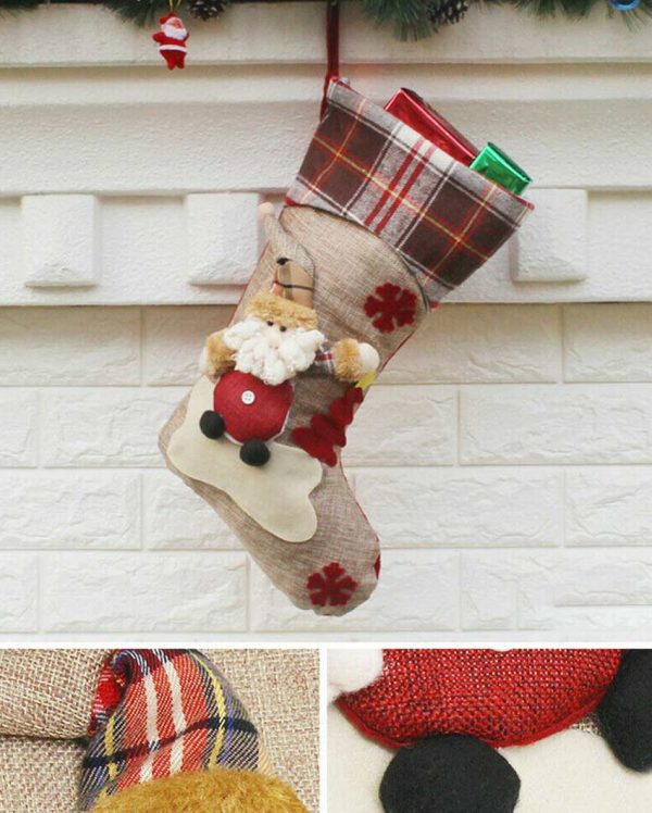 Joyful Cream Jute & Checks Santa and Tree Table Decorative | 22 x 10 x 5 inches Online now