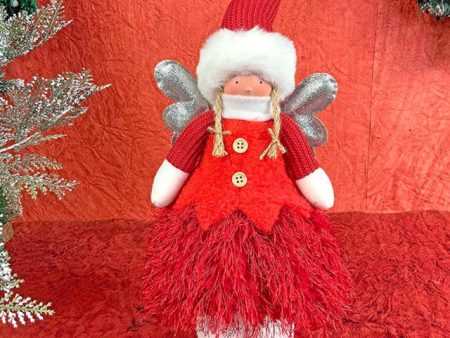 Red Skirt Angel With Glitter Silver Wings Christmas Décor | 12 x 12 x 16 inches For Discount