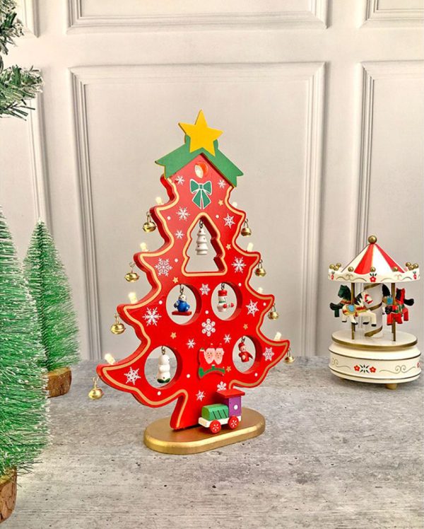 Red Diy Wooden Christmas Tree With Led Light Christmas Table Decor | 12 x 9 inches Sale