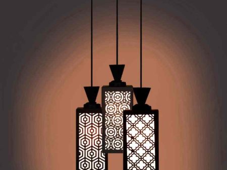 Ambiental Wooden Pendant 3 Lights Foyer Ceiling Lamp | 8 x 4 x 35 inches For Sale