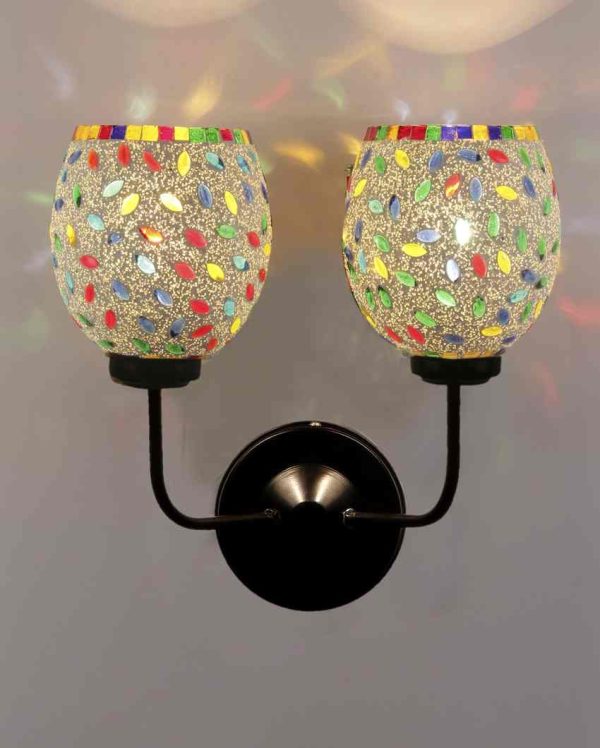 Charming Mosaic Glass Wall Mounted Dual Lamp With Iron Base | Set of 2 | 5 x 11 x 14 inches Online