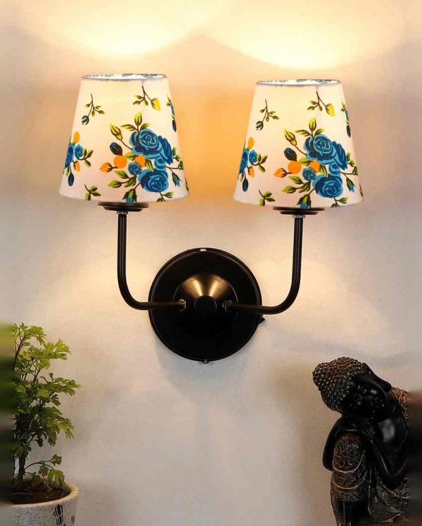 Cozy Cotton Shade Wall Mounted Dual Lamp With Iron Base | Set of 2 | 4 x 13 inches Online Sale