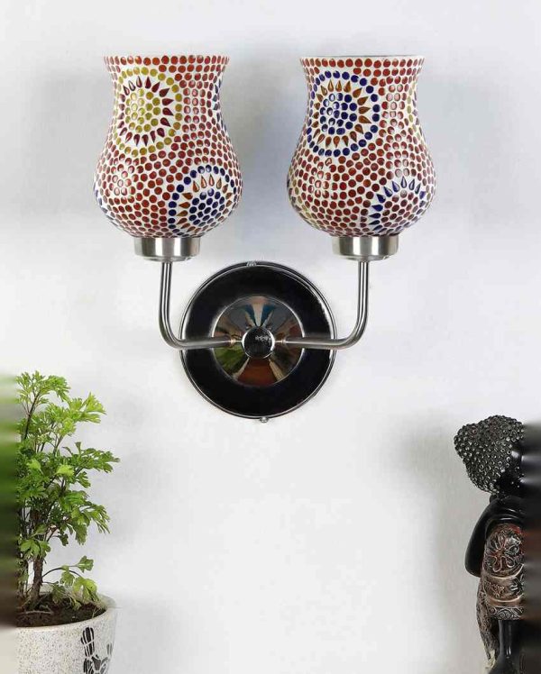 Brilliant Mosaic Glass Wall Mounted Dual Lamp With Steel Base | Set of 2 | 5 x 11 x 14 inches Sale