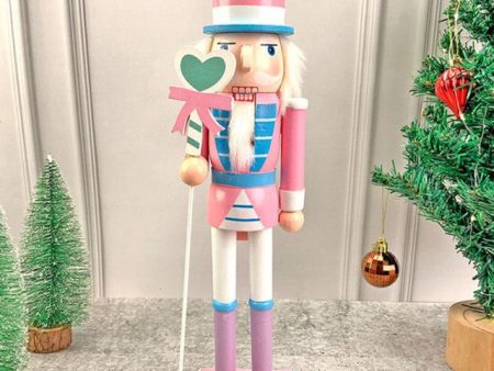 Wooden Pastel Pink Heart Nutcracker Self Standing Christmas Table Decor | 16 x 4 inches Online now