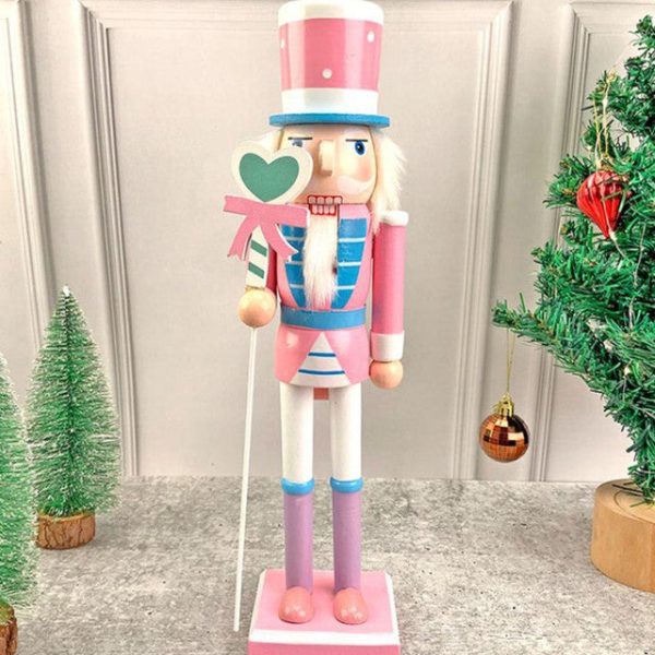 Wooden Pastel Pink Heart Nutcracker Self Standing Christmas Table Decor | 16 x 4 inches Online now