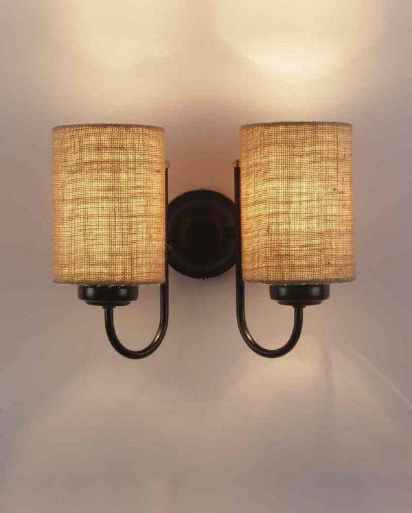 Elegant Jute Wall Mounted Dual Lamp Iron Base | Set of 2 | 12 x 6 x 9 inches Supply