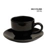 Sleek Black Ceramic Stoneware Tea Cup and Saucer | Set of 2 | 200 ML Hot on Sale