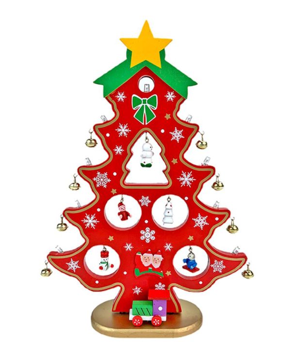 Red Diy Wooden Christmas Tree With Led Light Christmas Table Decor | 12 x 9 inches Sale