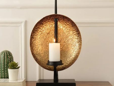 Luminous Disc Candle Holder In Gold And Black Finish | 13 x 4 x 17 inches Online