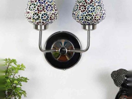 Elegant Refined Mosaic Glass Wall Mounted Dual Lamp With Steel Base | Set of 2 | 5 x 11 x 14 inches Online Hot Sale