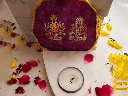 Pink Laxmi Ganesha Agate with Marble Base Tea Light | 4 x 4.5 x 4 inches Discount