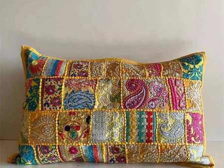 Yellow Patchwork Cotton Pillow Cover | Set Of 2 | 24 x 16 inches on Sale