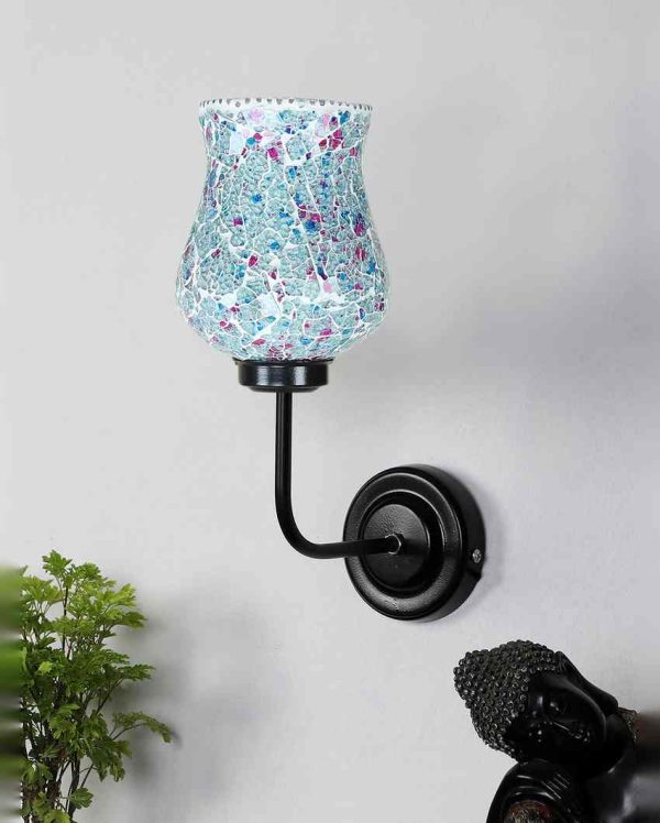 Intricate Mosaic Glass Shade Wall Mounted Lamp With Iron Base | 9 x 4 x 13 inches For Sale