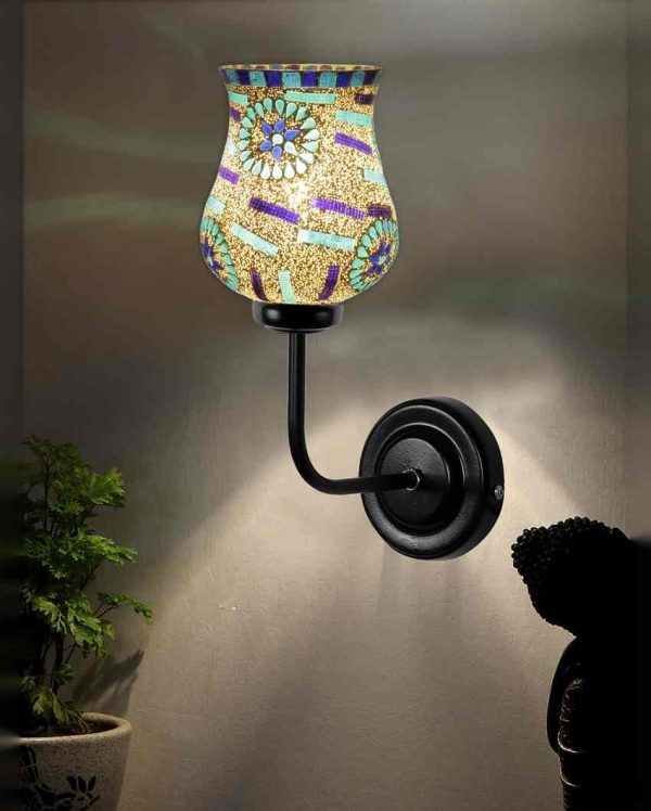 Decorative Mosaic Glass Shade Wall Mounted Lamp With Iron Base | 9 x 4 x 13 inches on Sale