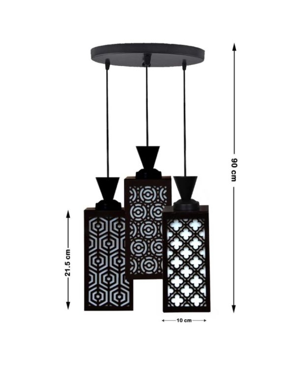 Ambiental Wooden Pendant 3 Lights Foyer Ceiling Lamp | 8 x 4 x 35 inches For Sale