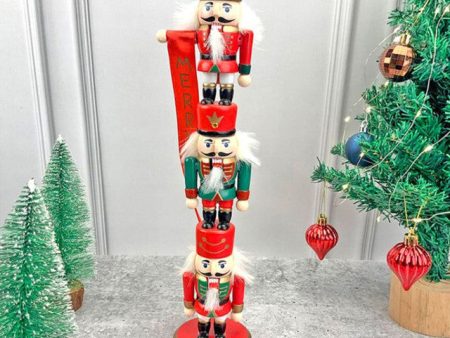 3 Tier Stacked Wooden Nutcracker Christmas Table Décor | 16 x 4 inches For Sale