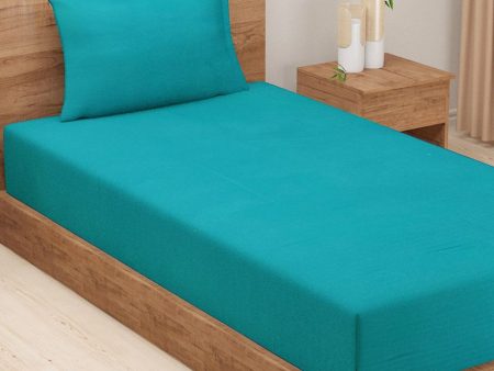 Blue and Green Sonata Self Design Cotton Single Bedsheet With Pillow Cover | 90 x 60 inches Hot on Sale