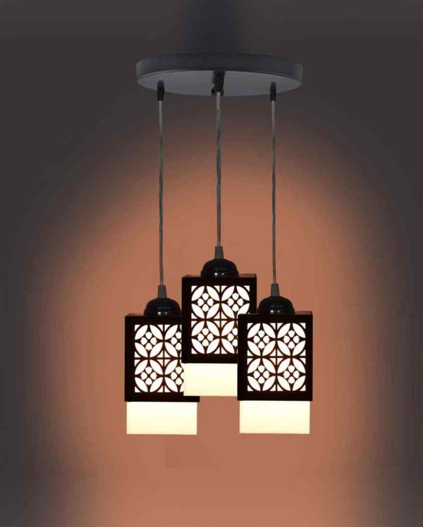 Clásico 3 Shades Wooden Pendant Ceiling Lamp | 5 x 6 x 32 inches Online Sale