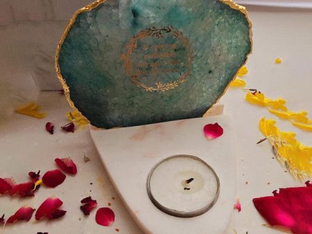 Green Gayatri Mantra Agate with Marble Base Tea Light  | 4 x 4.5 x 4 inches Cheap