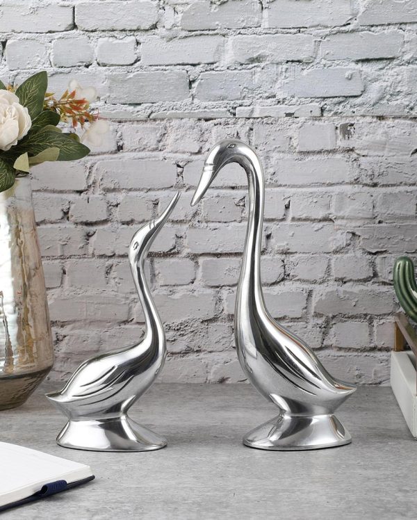 Graceful For Adding Artistic Touch Aluminium Couples Bird Swan Figurine Pair on Sale