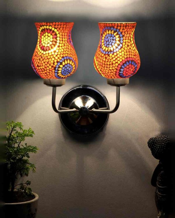 Brilliant Mosaic Glass Wall Mounted Dual Lamp With Steel Base | Set of 2 | 5 x 11 x 14 inches Sale